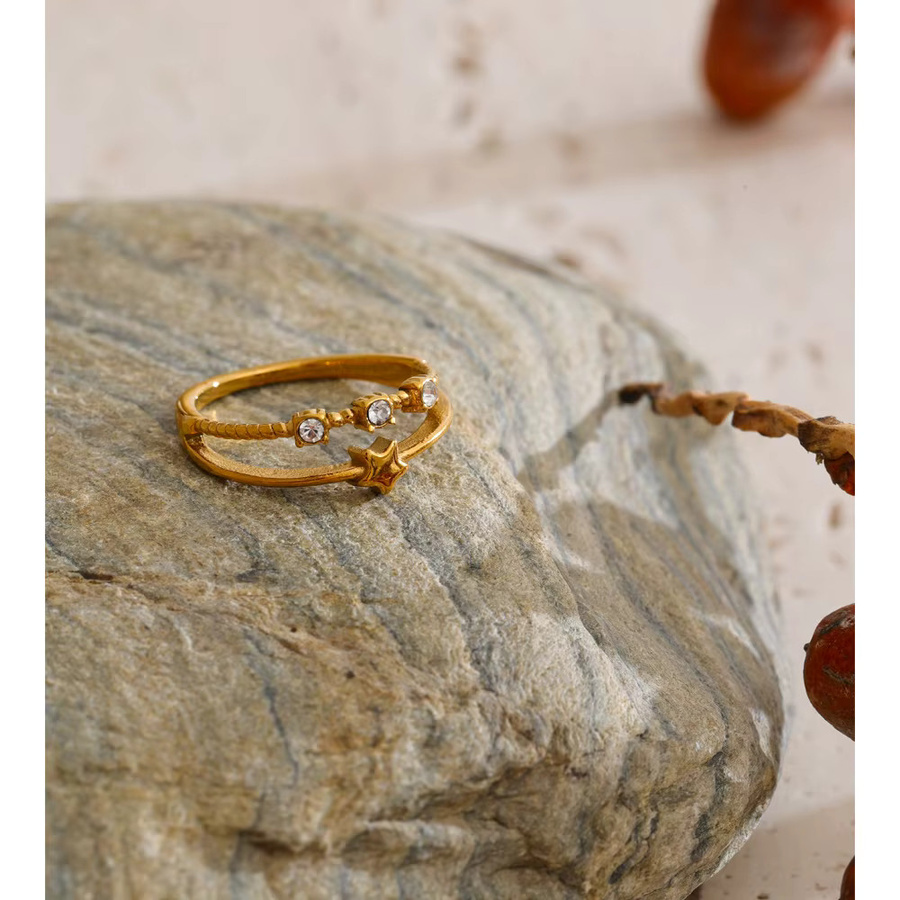 Yhpup Ring Edelstahl, Stern, Zirkonia, Gold, Unisex - Bild 2