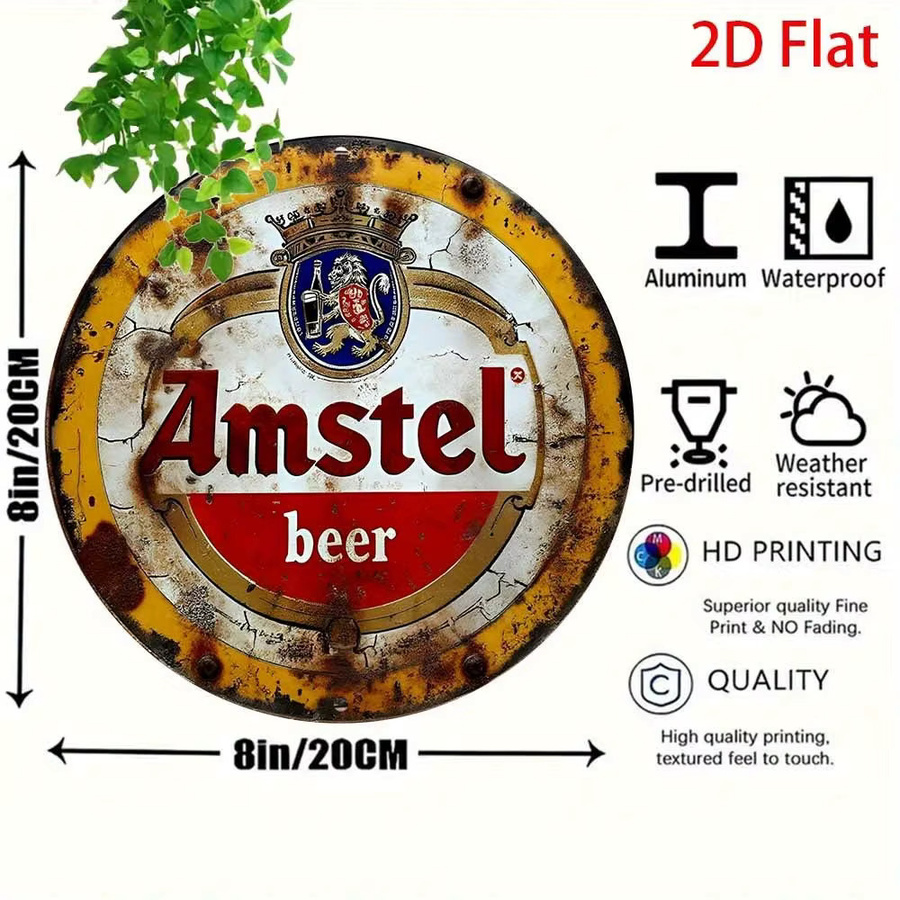 Vintage Amstel Bier Wandschild aus Metall von CIFBUY in Mehrfarbig, Rundes Metallschild mit Logo für Bar und Heimdekoration - Bild 2