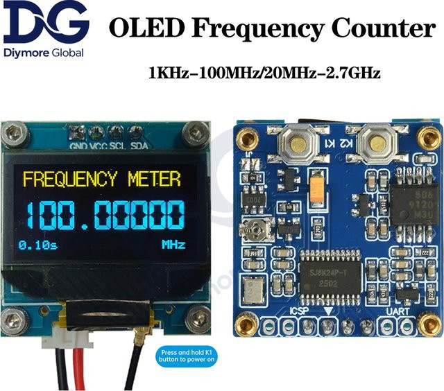 Aideepen Hochpräziser Frequenzzähler mit 0,96 Zoll OLED-Display für HF-Signal-Transceiver, 1 kHz bis 100 MHz/20 MHz-2,7 GHz, Blau - Bild 1