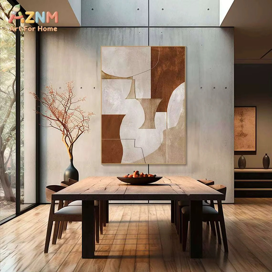 AZNM Wabi Sabi Leinwand-Wandkunst mit abstrakten geometrischen Formen in Terrakotta und neutralen Erdtönen - Bild 2