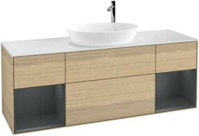 V&B Waschtischunterschrank Finion in Weiß mit Eichenregal, Breite: 160 cm - Bild 1