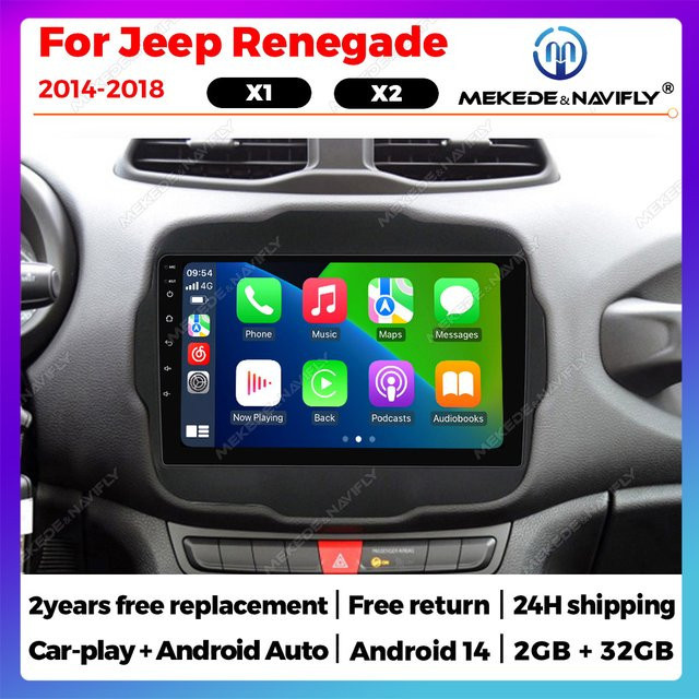 STRONGNAVI Android 14 Autoradio für Jeep Renegade 2014-2018 mit GPS Navigation, Multimedia Video Player, CarPlay, WiFi und Bluetooth in Schwarz - Bild 1