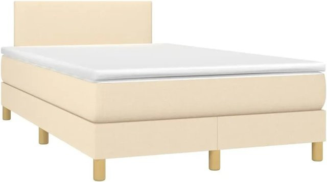 vidaXL Boxspringbett mit Matratze in Creme, Hybrid-Bett mit LED-Unterbettbeleuchtung und USB-Ladeanschluss, B/T: 120 x 200 cm - Bild 1