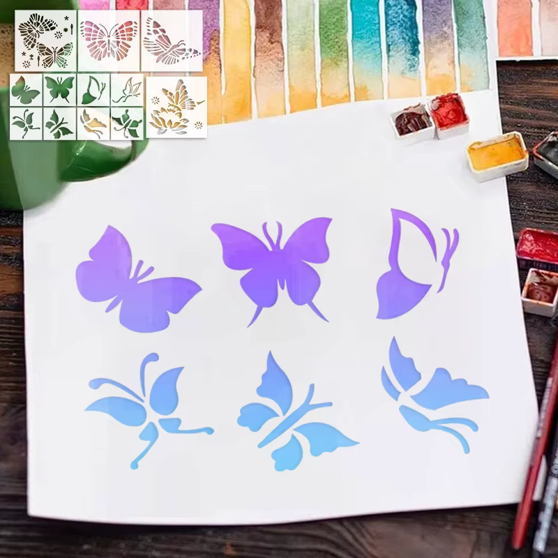 YOMDID Schablonen-Set Schmetterlingsserie aus transparentem Kunststoff, 12 Stück wiederverwendbare PET-Schablonen für DIY-Malerei, Graffiti und Airbrush - Bild 3
