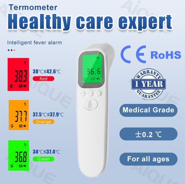 AiQUE Infrarot-Thermometer Weiß: Digitales berührungsloses LCD-Fieberthermometer für Kinder und Erwachsene in ℃ / ℉ - Bild 1