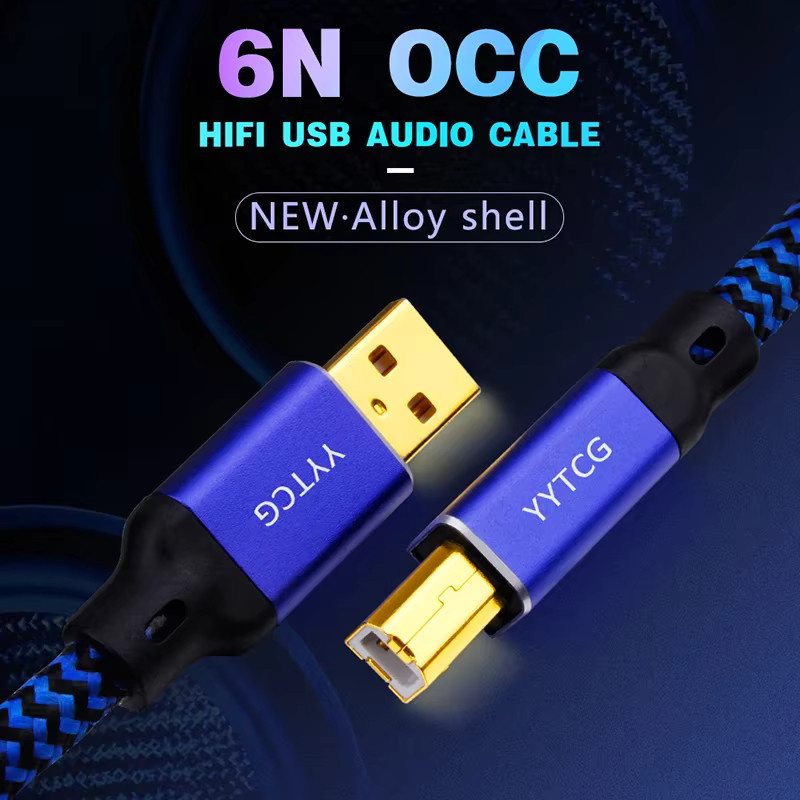 YYTCG USB DAC Kabel 6N OCC vergoldet und abgeschirmt, Typ A zu B oder C, Farbe Blau - Bild 4