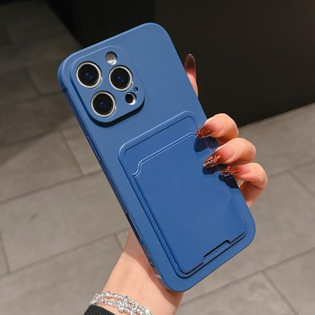 Stoßfeste Flüssigsilikonhülle mit Kartenfächern für Motorola Moto Edge 50 60 Fusion 50 60 Pro 30 40 50 Neo E13 60S in Blau - Bild 1
