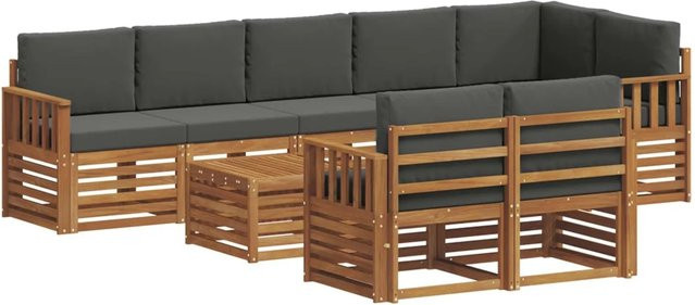 vidaXL Sofagarnitur 9-teilig in U-Form aus Massivholz Akazie mit Polstern in Anthrazit und Natur - Bild 1