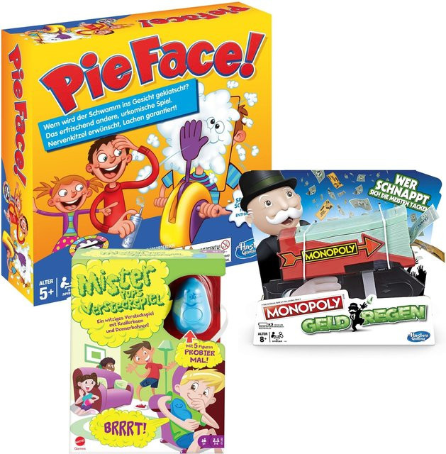 Hasbro Spiele Bundle, Pie Face, Mister Pups, Monopoly Geldregen, Familienspiel, Partyspiel, ab 8 Jahren - Bild 1