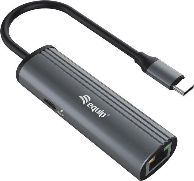 Equip USB-C-auf-RJ45-Gigabit-Netzwerkadapter mit PD-Ladefunktion, USB 3.2 Gen 1, 1000 Mbit/s, Schwarz-Grau aus Aluminium - Bild 1