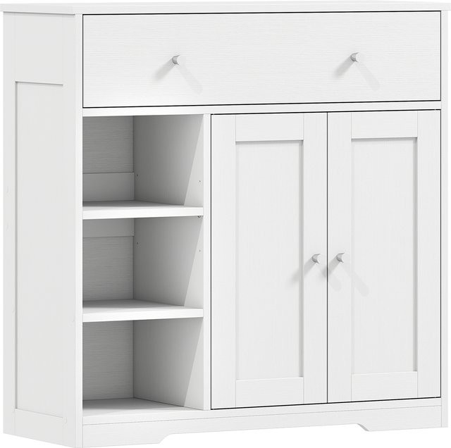 HOMCOM Schmaler Badezimmerschrank in Weiß mit Schublade, 2 Türen und 3 offenen Fächern, B/T/H: 80 x 30 x 80,2 cm - Bild 1