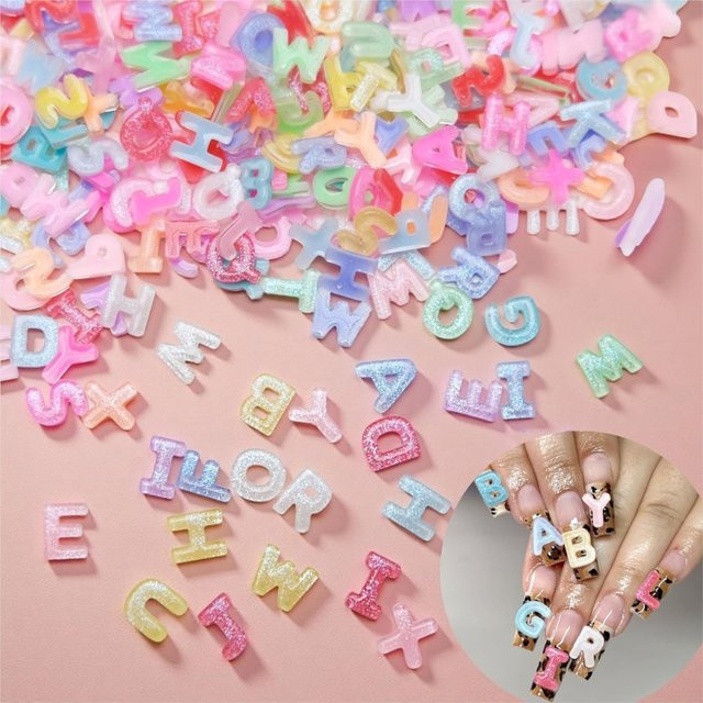 HotPress Alphabet Buchstaben Nail Art Charms, 100 Stück, Glänzend - Bild 1