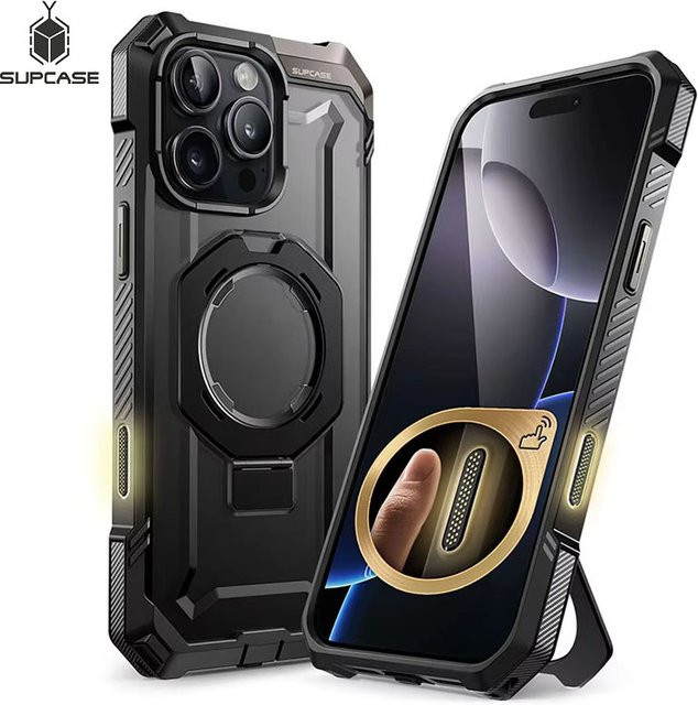 SUPCASE Magnetische Schutzhülle für iPhone 16 Pro Max in Schwarz mit Kamera-Steuerung und integriertem Ständer und UB Grip - Bild 1