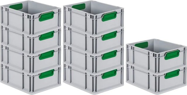 PROREGAL Spar Set 10x Eurobox Nextgen Color Transportboxen mit Griffen, Farbe: Grün, H x B x T: 17 x 30 x 40 cm, 16 Liter, Geschlossene Ausführung mit glattem Boden - Bild 1