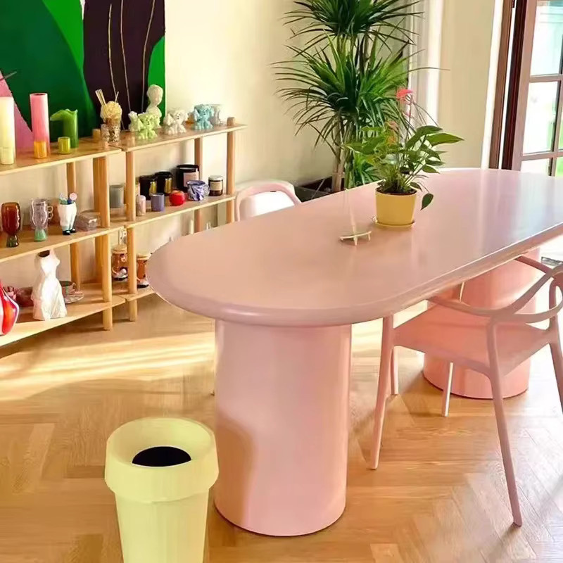CANBOUN Esstisch modern in Pink mit ovaler Form und glänzender Oberfläche - Bild 2