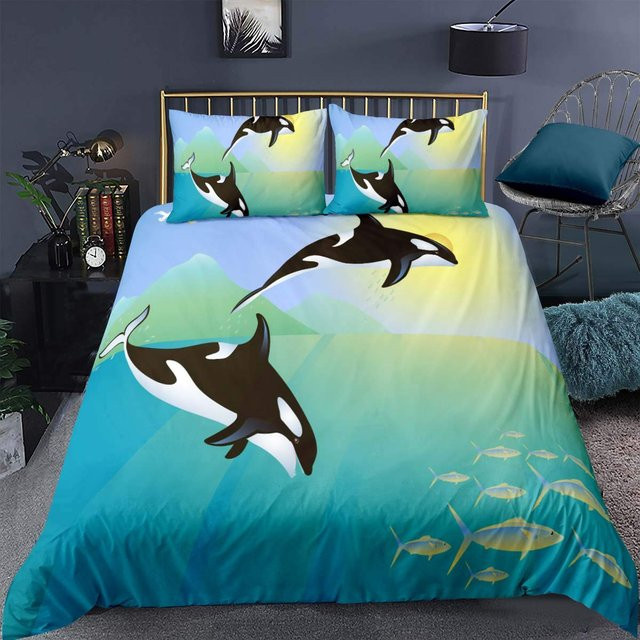 Bettbezug-Set mit Orca-Familie Motiv von Binchi Outdoor Product in Blau, Material Polyester, B/H: 172 x 218 cm - Bild 1