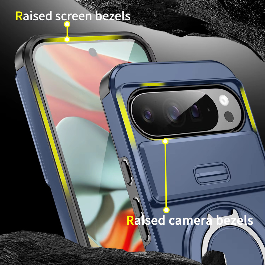 Magnetische Handyhülle für Google Pixel 10 Pro XL 9 8 7 mit 360 Grad drehbarem Ringhalter und Kameraschutz in Gelb oder Blau - Bild 5