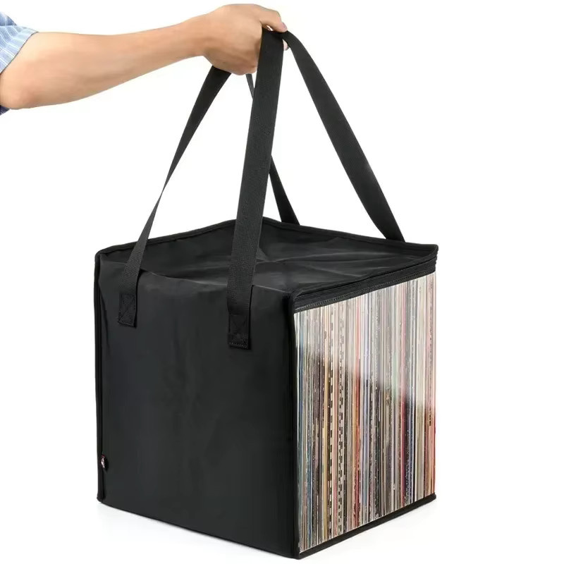 PXSW Aufbewahrungskoffer für 12-Zoll-Vinylalben, staubdichte Reise-Aufbewahrungstasche mit Deckelgriffen, Schwarz - Bild 2
