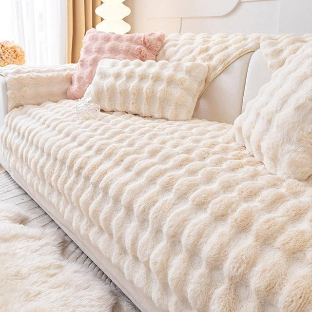 FebEr Kaninchen-Plüsch-Sofa-Schonbezug, rutschfest und superweich, Farbe: Weiß, Breite: 70 cm, Breite: 70 cm - Bild 1