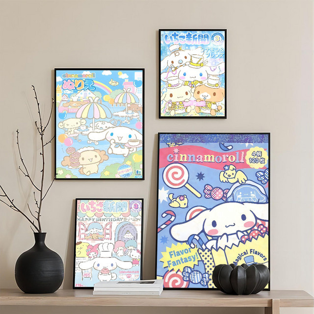 Kawaii C-Cinnamoroll Anime-Poster selbstklebend in HD-Qualität, buntes Retro-Wandposter aus Papier zur Raumdekoration - Bild 1