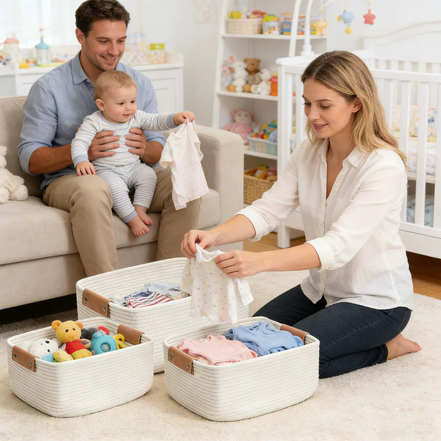 3er-Set rechteckige Aufbewahrungskörbe aus Stoff in Weiß für Kosmetik, Spielzeug und Kleinteile - Bild 3