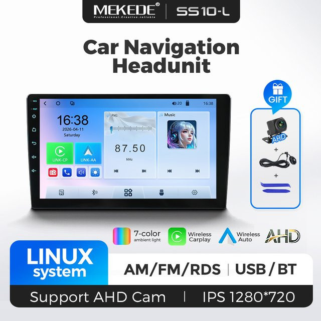 MEKEDE Universelles Linux-System Autoradio mit 9/10 Zoll Bildschirm und Wireless Wi-Fi, Schwarz - Bild 1