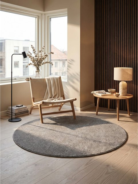 Kadima Design Teppich Kurzflor MAIN rund in Beige und Grau, Durchmesser: 160 cm - Bild 1