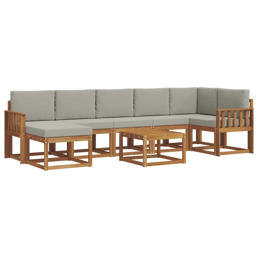 vidaXL Outdoor-Sofagarnitur 8-teilig L-Form aus Akazienholz mit Kissen in Grau und Natur - Bild 2