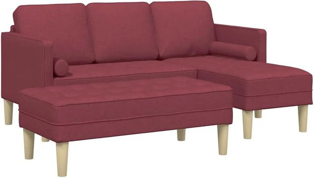 vidaXL Sofa-Set 2-teilig L-förmiges Sofa mit Hocker in Weinrot aus Stoff, B/T/H: 173 x 131 x 67 cm - Bild 1