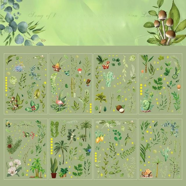 8 Stück XI LE Vintage Herbstwald Wasserdichte PET Sticker für Junk Journal und DIY Bastelarbeiten, Mehrfarbig - Bild 1