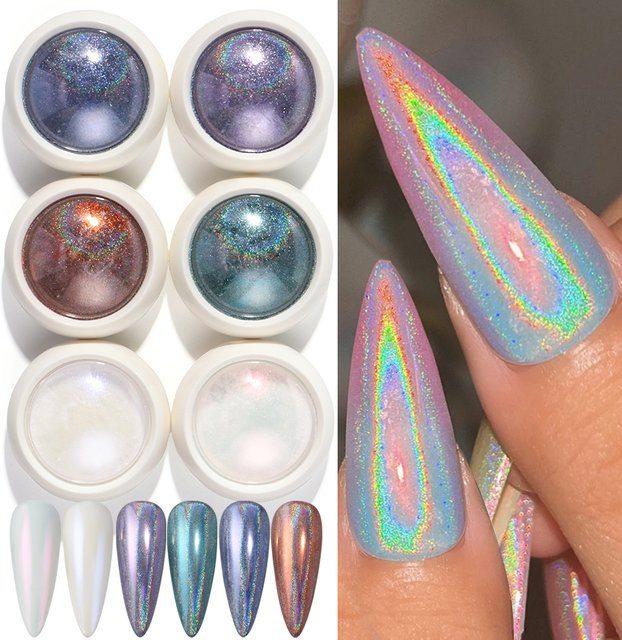 Full Beauty Holographisches Chrom Nagelpulver, Metallic, 6 Stück - Bild 1