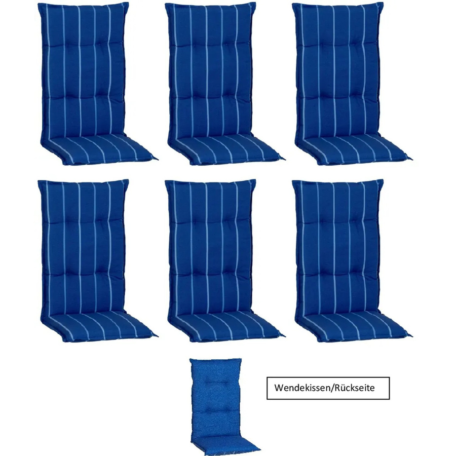 Beo Sitzauflage Hochlehner Tovarnik 6er-Set Blau-Weiß gestreift mit Bindebändern und Schaumstofffüllung - Bild 2