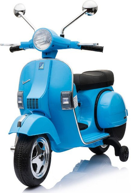 TPFLiving Vespa Elektro-Kindermotorrad, Ledersitz und Stützräder, blau - Bild 1