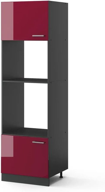 Vicco Mikrowellenschrank R-Line Küchenschrank in Anthrazit und Rot Hochglanz B: 60 cm, H: 207 cm, T: 57,2 cm - Bild 2