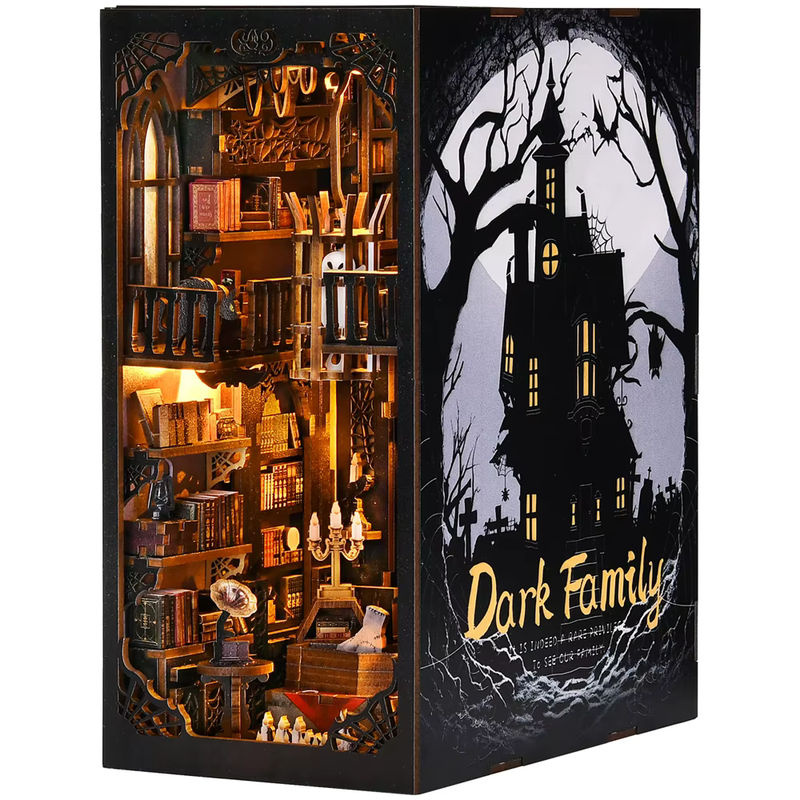 ASLOWSNAIL Book Nook Kit Dark Family DIY Holzpuzzle im Gothic-Stil für Halloween, schwarzes Modell für das Bücherregal als dekorative Buchstütze - Bild 6
