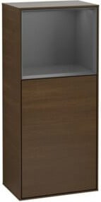 Villeroy & Boch Finion Seitenschrank mit Wandbeleuchtung und Glastüren in Anthrazit und Walnuss, B/H: 41,8 x 93,6 cm - Bild 1