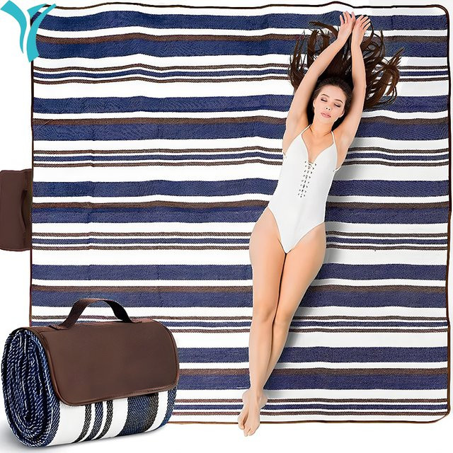 ZHUOHUA Wasserdichte faltbare Outdoor-Picknickdecke in Blue White Grid, extra groß mit praktischer Tragetasche für Camping und Strand - Bild 1