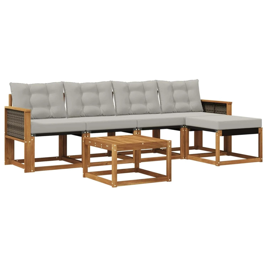 vidaXL Outdoor-Sofagarnitur aus massivem Akazienholz mit 6 Textilene-Kissen in Natur und Hellgrau - Bild 2