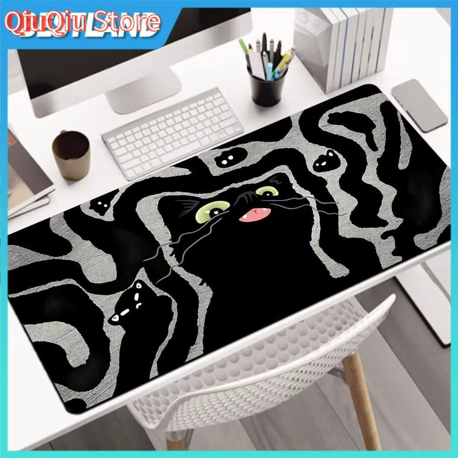 Potdemiel Mauspad Mode Katze in Schwarz, rutschfeste Schreibtischmatte für Computer und Tastatur - Bild 2
