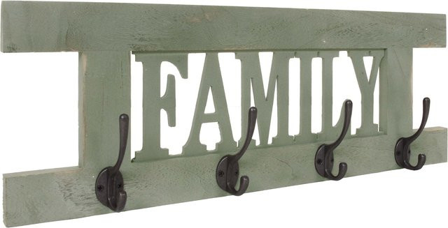 Wandgarderobe MCW-C60 Family Garderobenpaneel im Shabby-Look Vintage, Farbe: Grün, Breite: 60 cm, Höhe: 21 cm - Bild 1