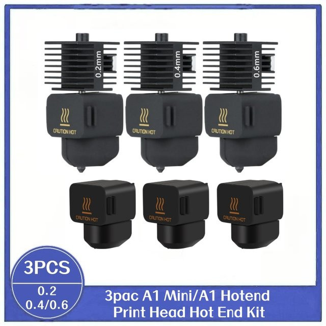 3er-Set A1 Mini/A1 Hotend Druckkopf-Kit mit gehärteten Stahldüsen 0.2mm, 0.4mm und 0.6mm für Bambu Lab 3D-Drucker - Bild 1