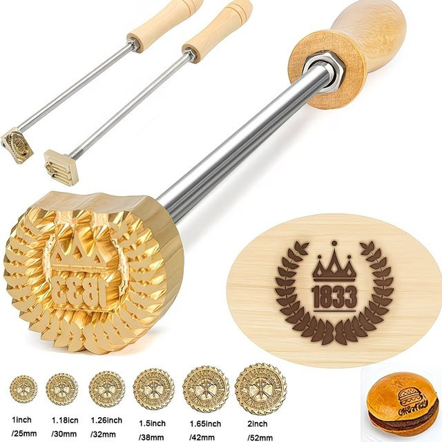 QWELL Personalisierter Heißprägestempel aus Messing in Gold für Logo-Prägungen auf Kuchen, Holz oder Burgern - Bild 1