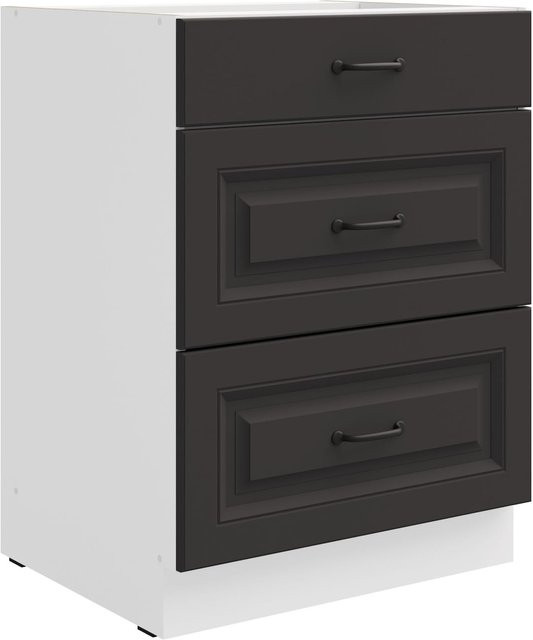 Küchen Unterschrank Stilo Grau mit Vollauszug und Soft-Close, Breite: 60 cm - Bild 1