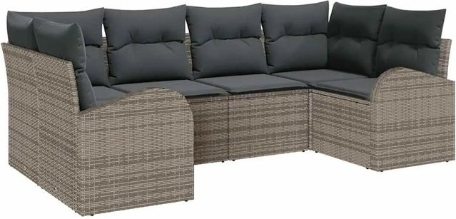 vidaXL Garten-Sofa-Set aus Poly-Rattan in Grau, 6-teiliges L-Shape Lounge-Set mit Kissen und integriertem Stauraum für Kissen, modern und wetterbeständig - Bild 1