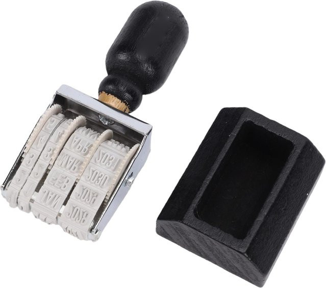 TOMTOP JMS Retro Datumstempel aus Buchenholz in Schwarz mit Aufbewahrungsbasis für DIY Basteln und Planer - Bild 1