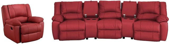 Vente-unique Couchgarnitur Aroma aus Leder in Rot bestehend aus einem 3-Sitzer und einem Sessel, Breite: 308 cm, Tiefe: 102 cm - Bild 1