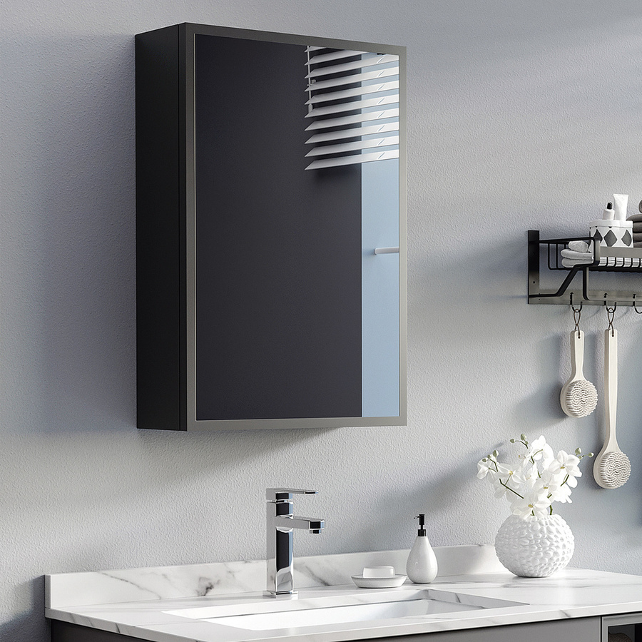 Kleankin Spiegelschrank Schwarz mit Edelstahl und Glasfronten für das Badezimmer, B/T/H: 40 x 15 x 60 cm - Bild 3