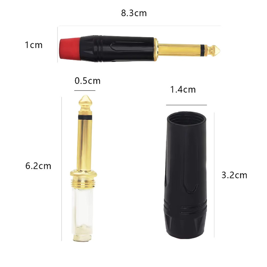 FRHY 4 Stück 6,35mm TRS 1/4 Zoll Mono Lötanschluss Vergoldete Kupferstecker in Gold, Rot und Schwarz für Gitarre, Lautsprecher und Mischpult - Bild 3