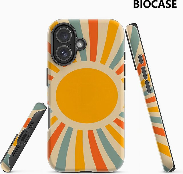 Handyhülle mit Retro Sunburst Design für Apple iPhone 11 bis iPhone 17 Pro Max Plus, doppelschichtige Rückseite, multicolour - Bild 1