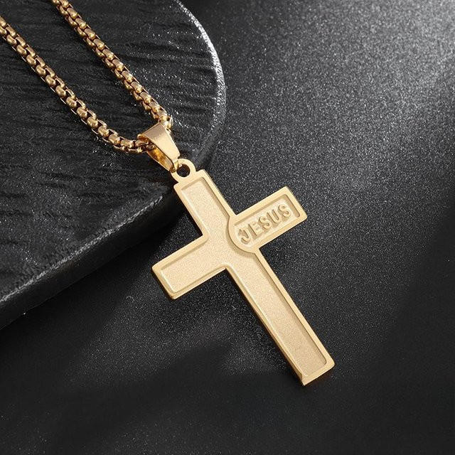 YIRAN Halskette mit Anhänger, Edelstahl, Kreuz, Gold, Unisex - Bild 1